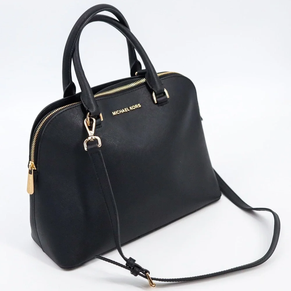 Michael Kors Cindy‎ Dome Satchel Womens L Black Saffiano Leather Crossbody Bag